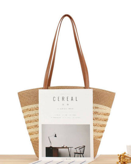Contrast Color Straw Tote Bag
