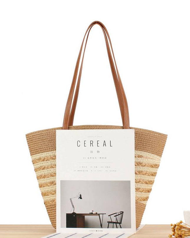 Contrast Color Straw Tote Bag