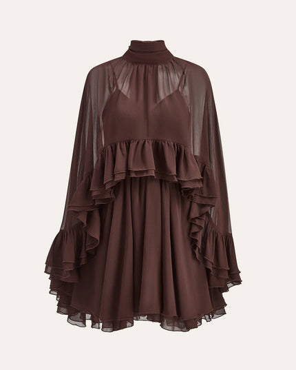 Semi-Sheer Chiffon Ruffle Cape And Mini Dress Suit