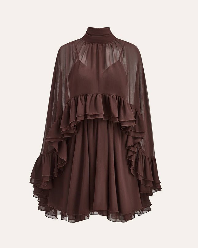Semi-Sheer Chiffon Ruffle Cape And Mini Dress Suit