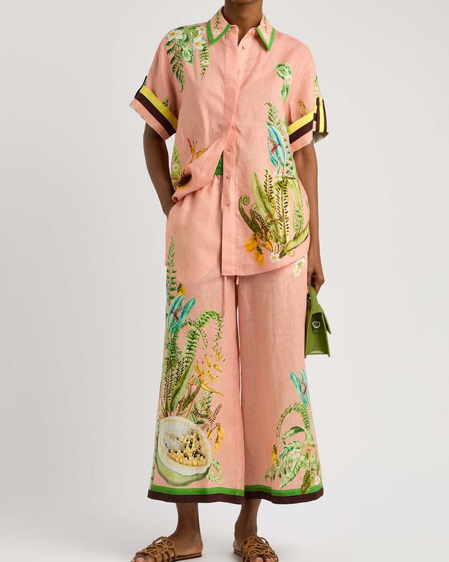 "Tropical Papaya" Blush Linen Tropical Print Set