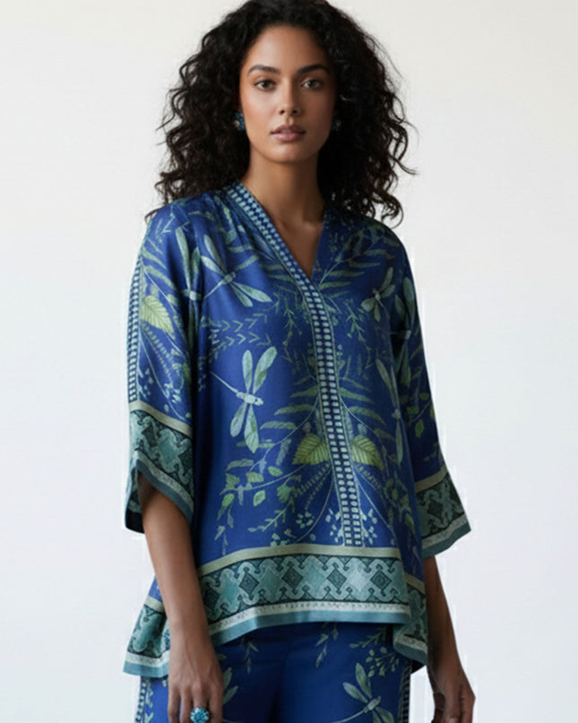 "Tropical Twilight" Leaf Print Two-Piece Set