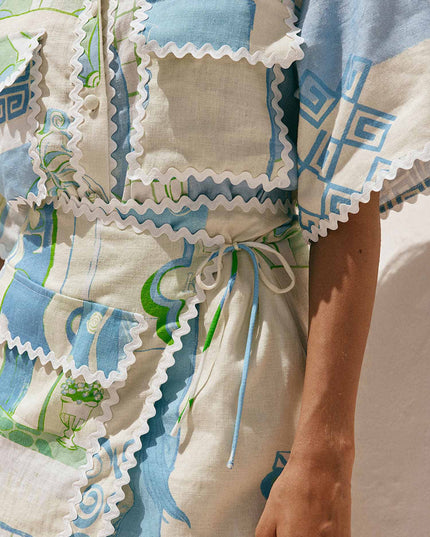 "Santorini Breeze" Patchwork Print Shorts Set