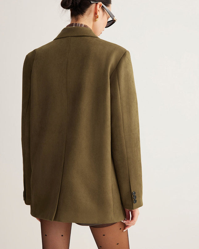 "Olive Tactical" Olive Faux Suede Double-Breasted Blazer