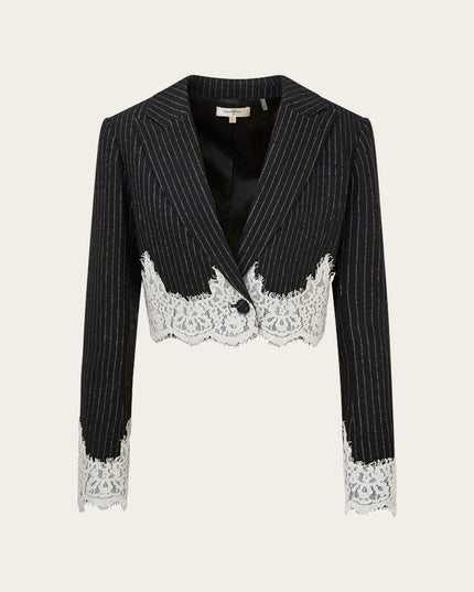 "Pinstripe Lace" Contrast Trim Blazer