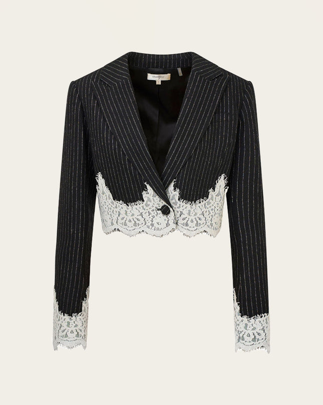 "Pinstripe Lace" Contrast Trim Blazer