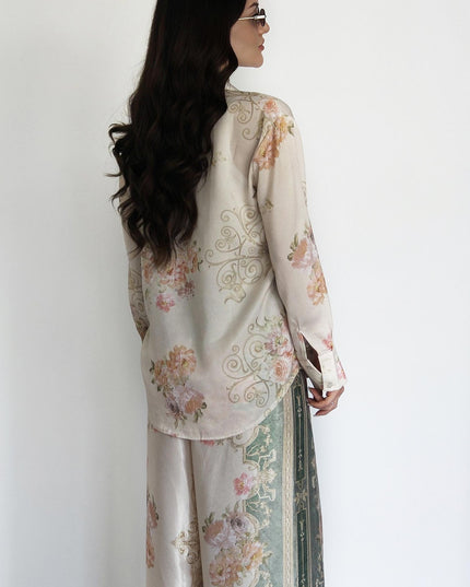 "Vintage Garden" Satin Floral Print Two-Piece Set