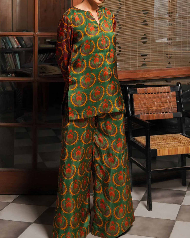 "Tribal Medallion" Satin Print Two-Piece Set