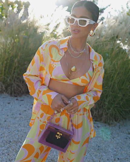 "Retro Swirl" Orange Pink Retro Print Three-Piece Set