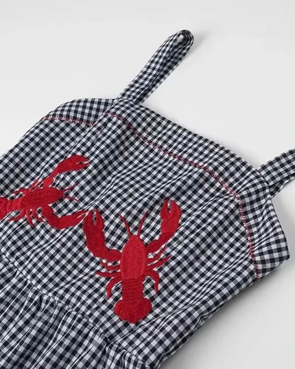 "Crawfish Picnic" Gingham & Lobster Embroidered Maxi Dress