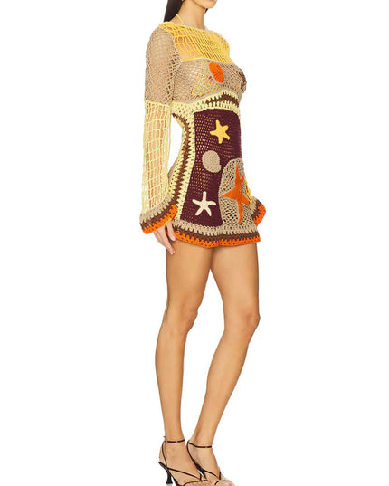 "Seaside Crochet" Multicolor Crochet Starfish Mini Dress
