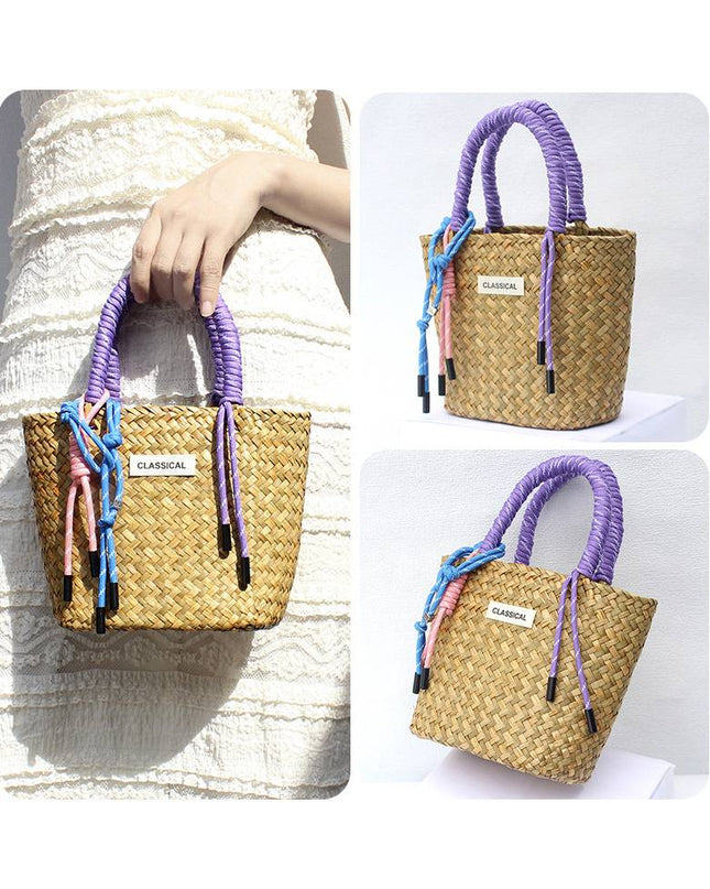 Color Decorative Rope Hand-woven Beach Straw Bag