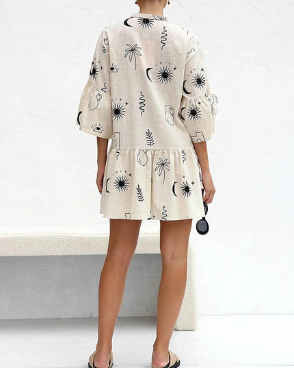 "Ciao Amore" Italian Doodle Print Tiered Mini Dress
