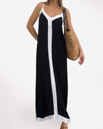 "Contrast Stripe" Colorblock Maxi Dress