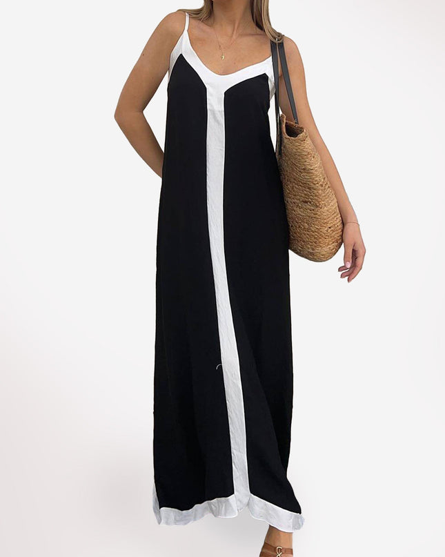 "Contrast Stripe" Colorblock Maxi Dress