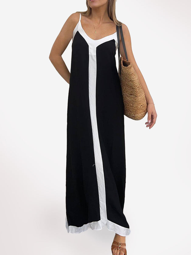"Contrast Stripe" Colorblock Maxi Dress