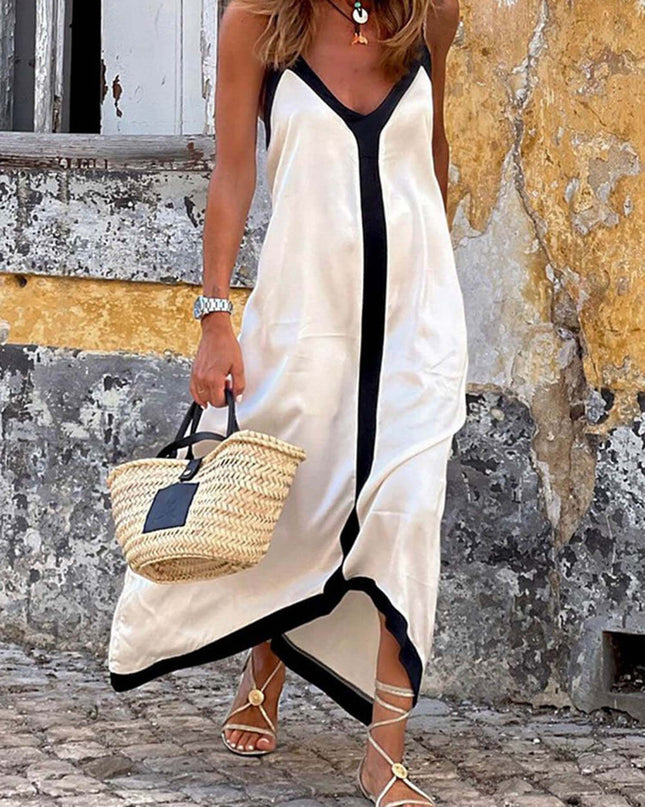 "Contrast Stripe" Colorblock Maxi Dress