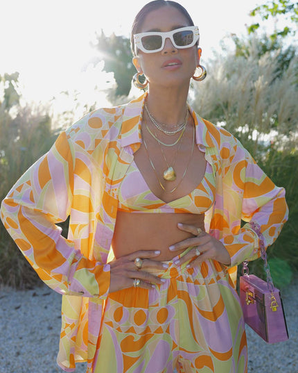"Retro Swirl" Orange Pink Retro Print Three-Piece Set