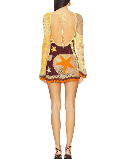 "Seaside Crochet" Multicolor Crochet Starfish Mini Dress