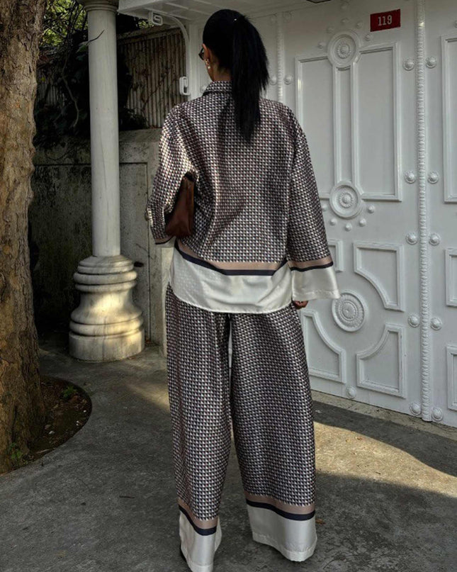 "Monochrome Houndstooth" Satin Set