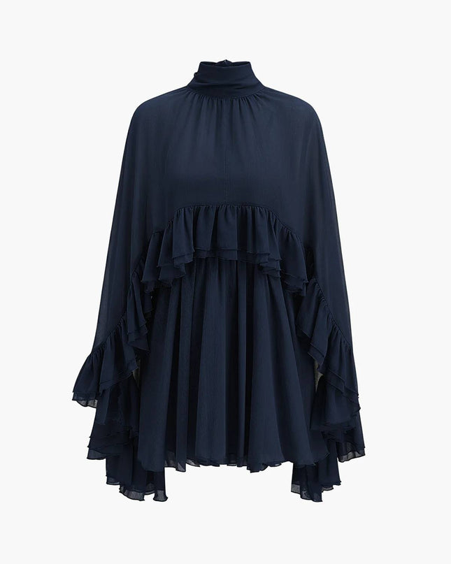 Semi-Sheer Chiffon Ruffle Cape And Mini Dress Suit