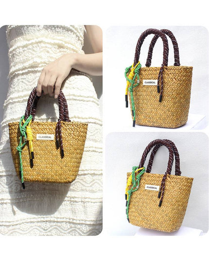 Color Decorative Rope Hand-woven Beach Straw Bag