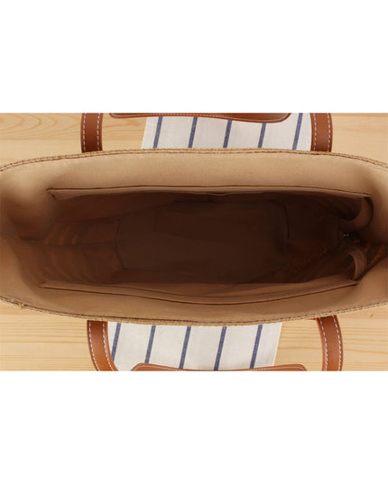 Contrast Color Straw Tote Bag