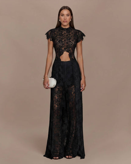 Lace Long-sleeved Top And Wide-leg Pants Set（Headscarf Not Included）
