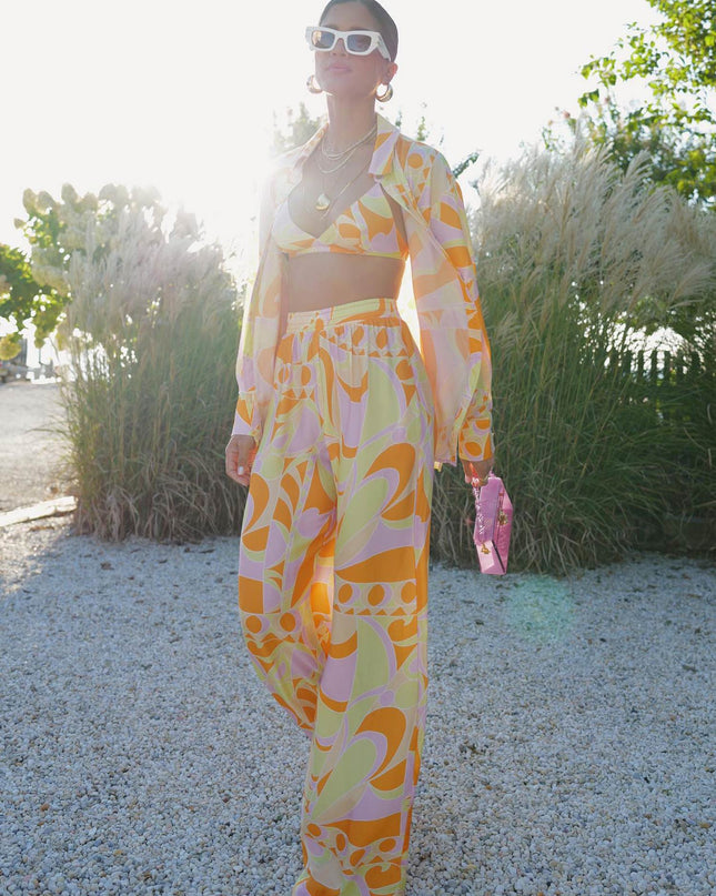 "Retro Swirl" Orange Pink Retro Print Three-Piece Set