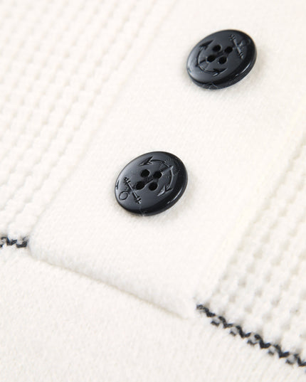 Cream Navy Stripe Half-Button Knit Sweater