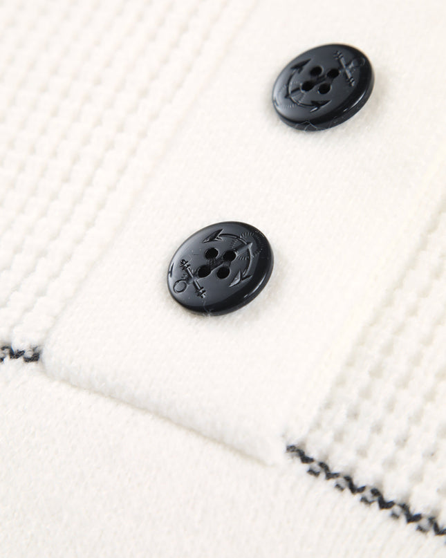 Cream Navy Stripe Half-Button Knit Sweater