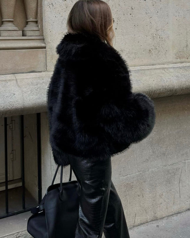 "Midnight Noir" Black Cropped Faux Fur Jacket
