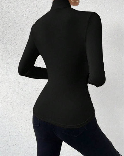 Cross-Over Collar Pleated Cinched T-Shirt