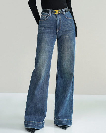 Dark Wash High-Waisted Wide-Leg Jeans