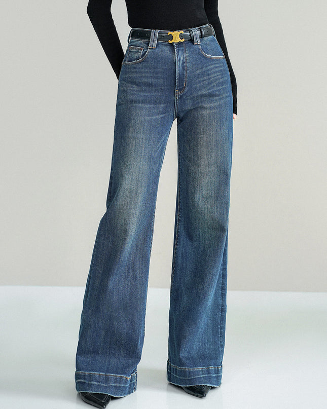 Dark Wash High-Waisted Wide-Leg Jeans