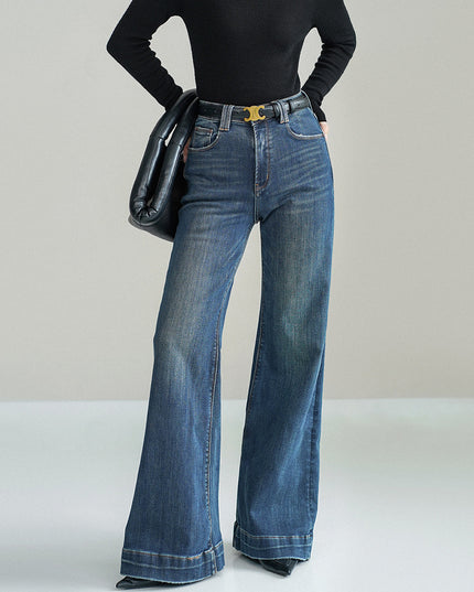 Dark Wash High-Waisted Wide-Leg Jeans