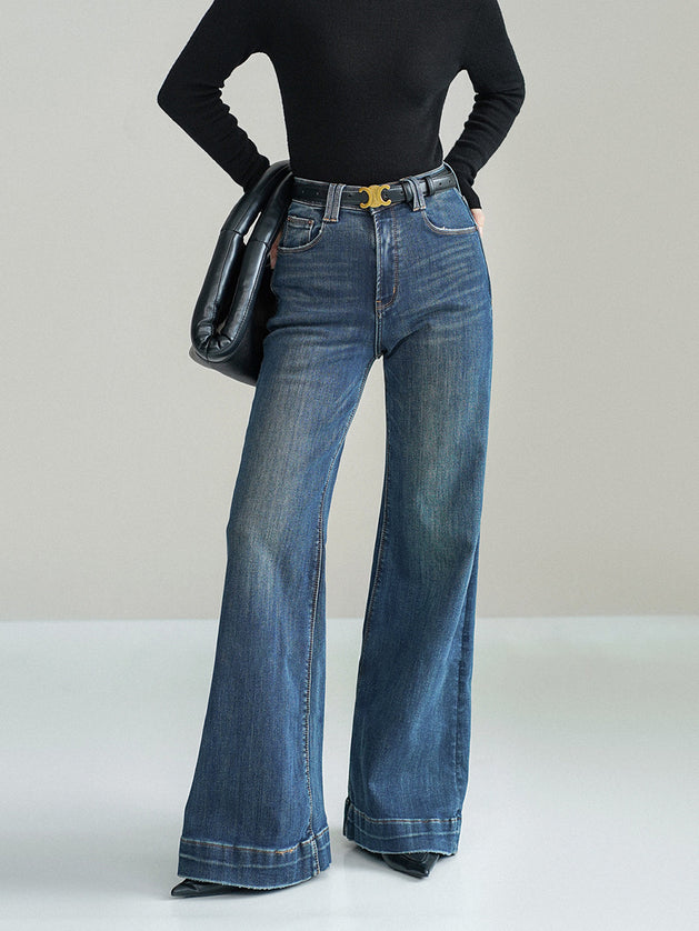 Dark Wash High-Waisted Wide-Leg Jeans