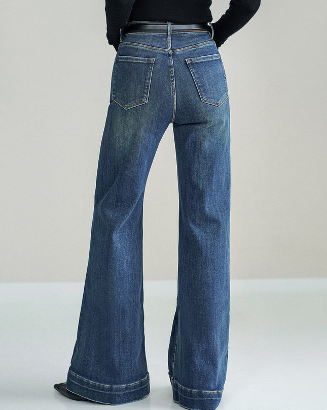 Dark Wash High-Waisted Wide-Leg Jeans