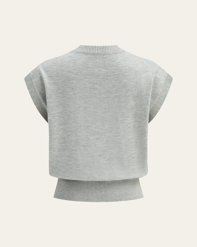 Flower Applique Cap Sleeve Knit Top