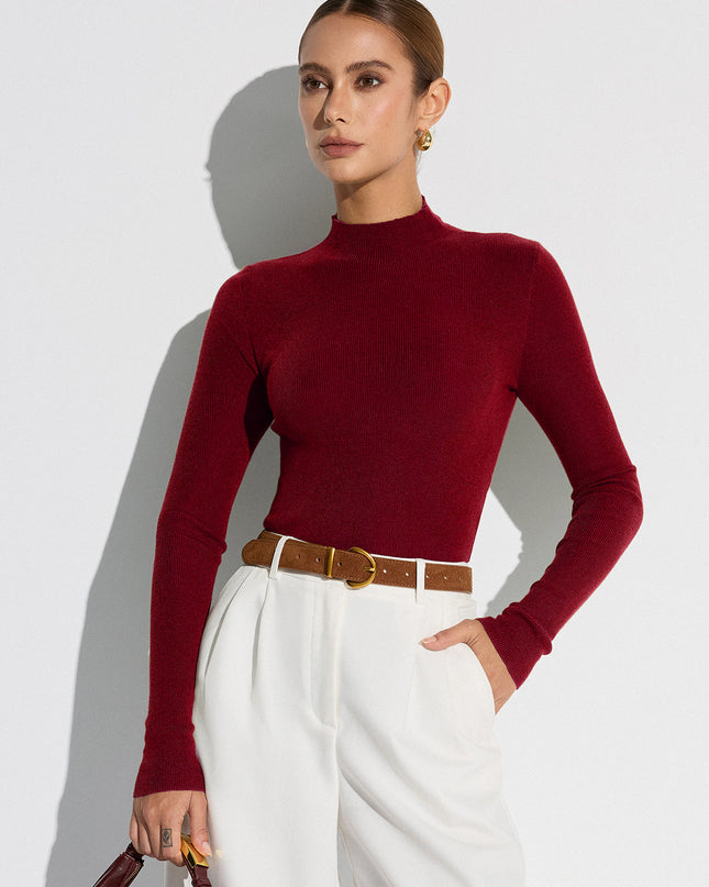 Slim-Fit Mock Neck Knit Top