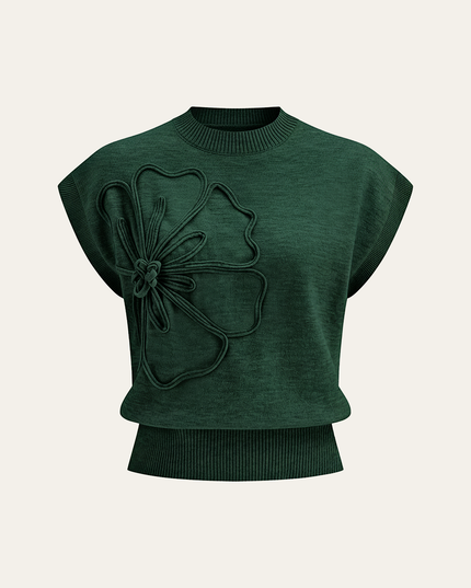 Flower Applique Cap Sleeve Knit Top
