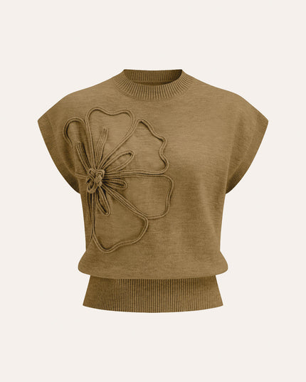 Flower Applique Cap Sleeve Knit Top
