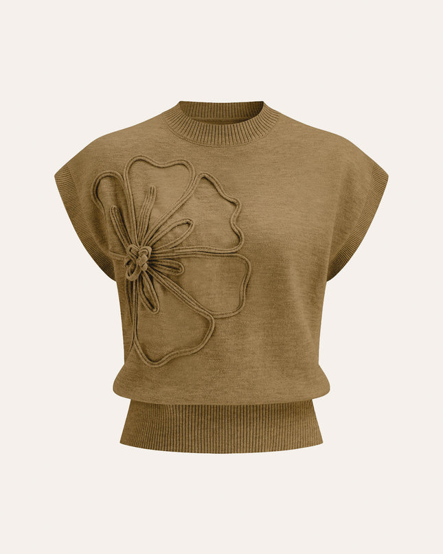 Flower Applique Cap Sleeve Knit Top