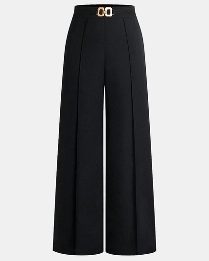 "Gold Buckle" High-Waisted Wide-Leg Trousers