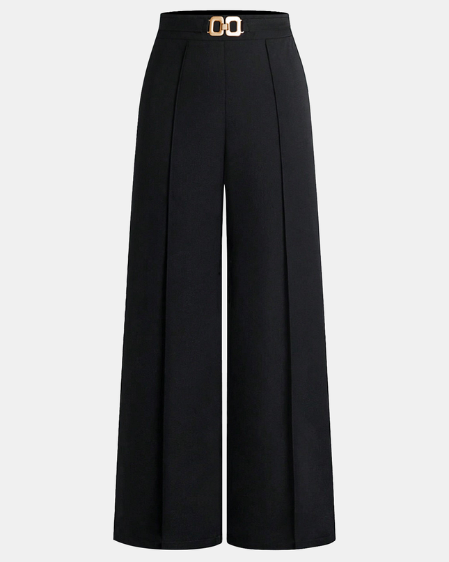 "Gold Buckle" High-Waisted Wide-Leg Trousers