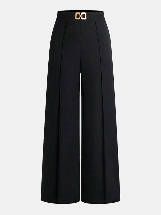 "Gold Buckle" High-Waisted Wide-Leg Trousers