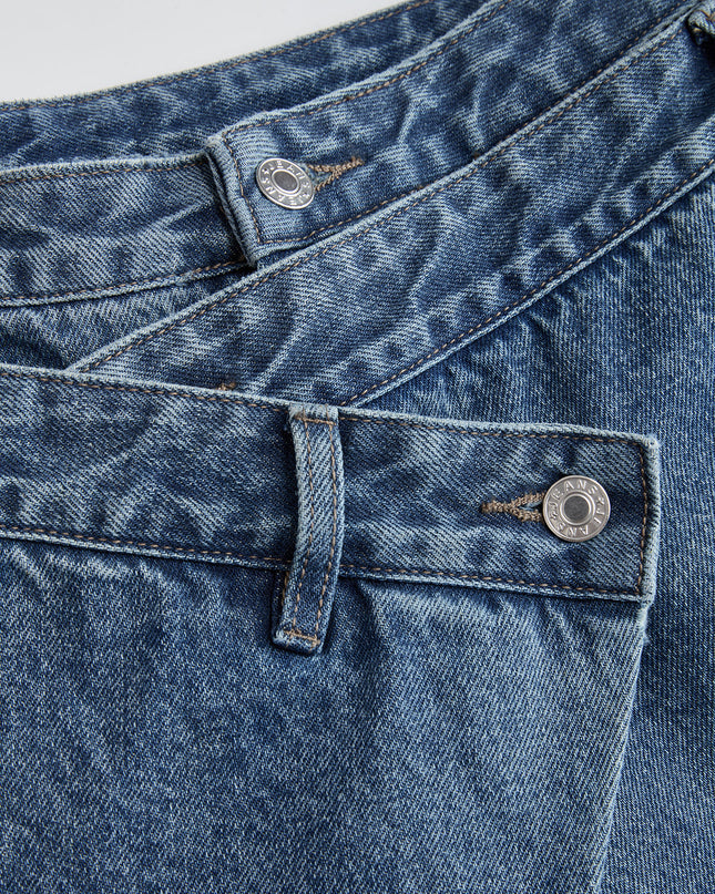 "Deconstructed Wrap" Wrap-Front Balloon Jeans