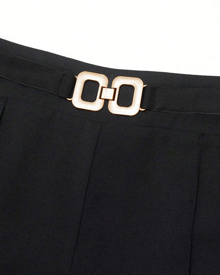 "Gold Buckle" High-Waisted Wide-Leg Trousers