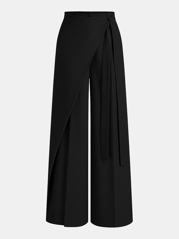 Asymmetric Wrap Wide-Leg Pants
