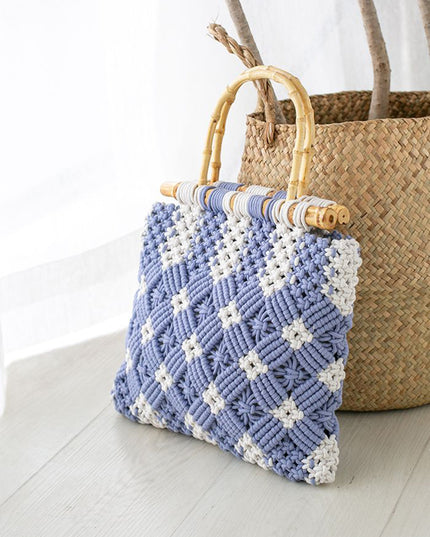 Bamboo Handle Two-Tone Woven Handbag
